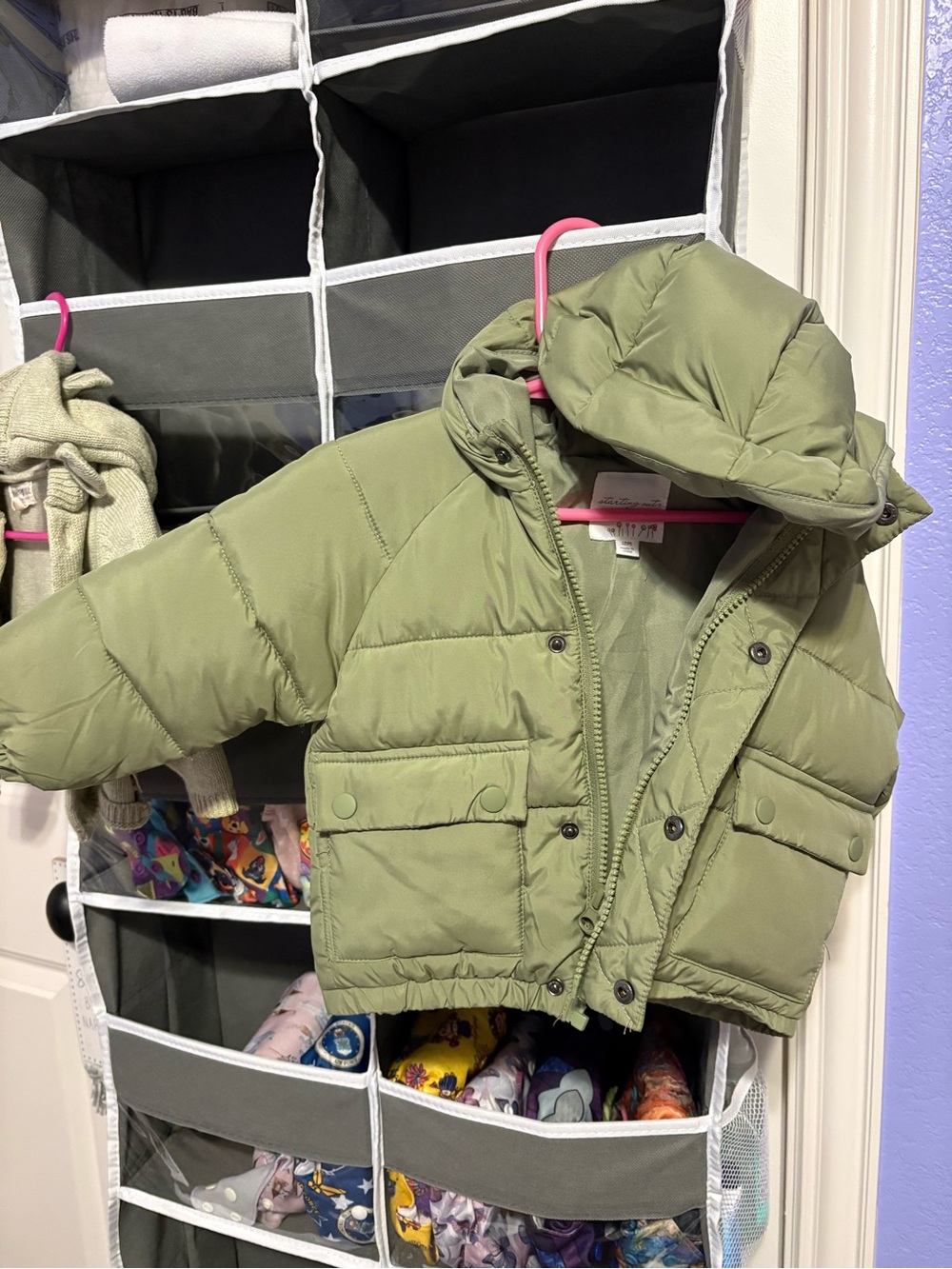 Starting Out Olive Green Hooded Puffer Jacket 12m